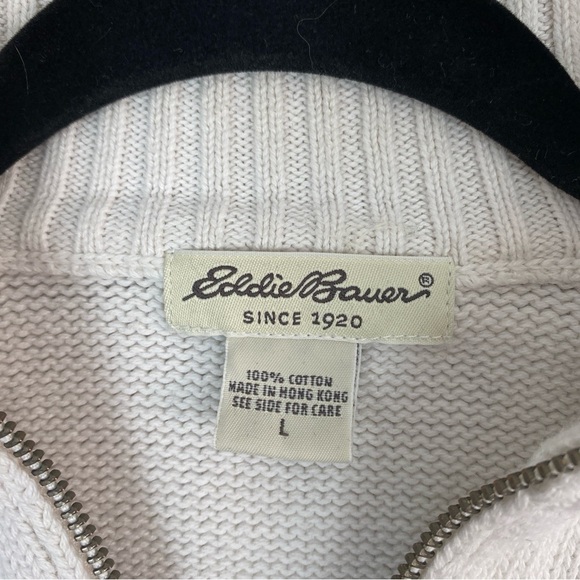 Eddie Bauer Sweater Quarter Zip Womens Large Cream / Navy Blue Heavy Knit - Picture 4 of 6